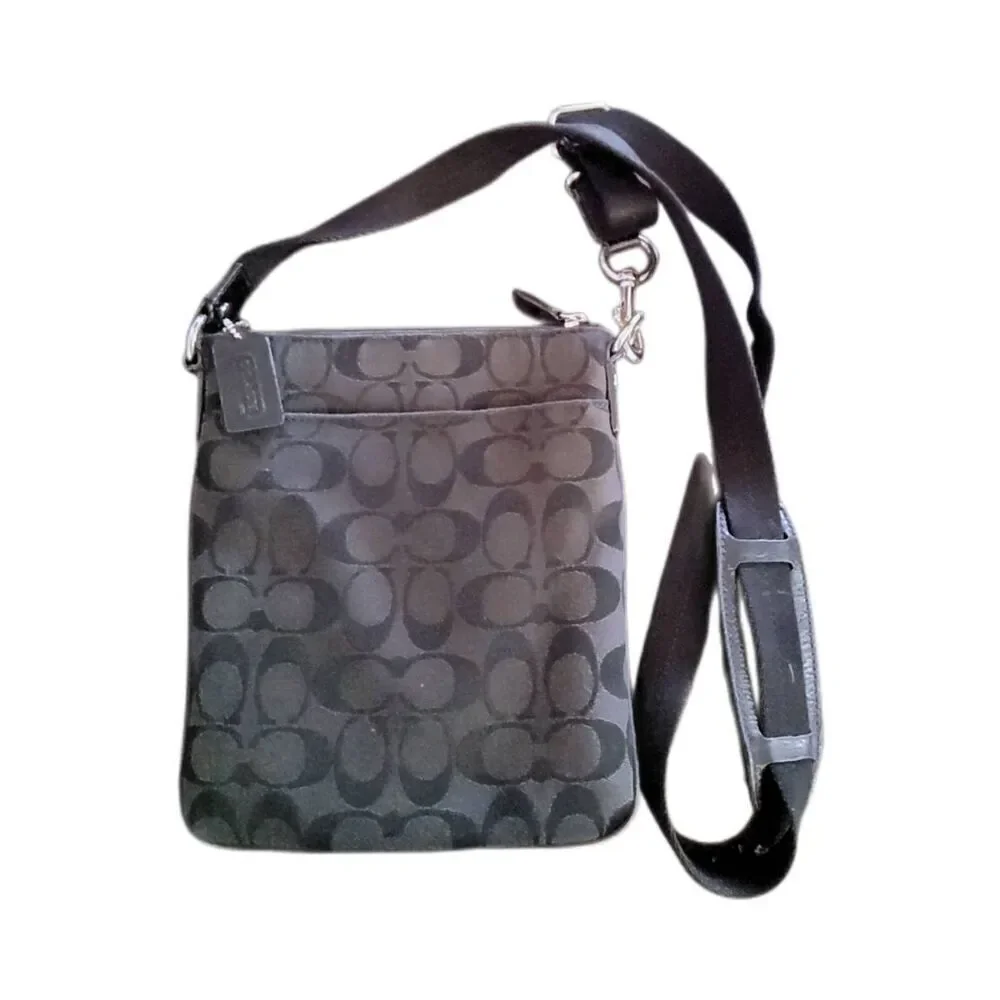COACH Dark Brown Canvas Print Leather Accent Messenger/Crossbody Bag Purse